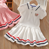 Pure Cotton Boy Clothing Girl Polo Shirt Dress 2022 Summer Thin Kid White Short Sleeve Tennis Sports Dress