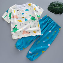 Summer childrens pajamas Cotton cotton short-sleeved trousers suit Boy and girl children baby cotton silk air conditioning home clothes