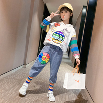 Korean girls autumn suit foreign style 2021 New Korean version of the childrens sports clothes Net Red Spring and Autumn two sets