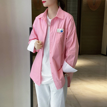 Pink Shirt Woman Outside Wearing 2021 Chunqiu New Euro Goods Blouse Design Sensation Small Crowd Loose Casual Thin-style Lining Clothes