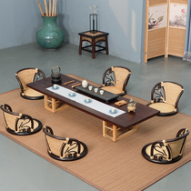  Solid wood coffee table Tea table chair combination Low table Zen long floor table Rattan balcony Japanese tatami small table