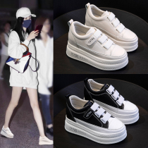 Tide brand velcro increased white shoes womens real leather 2020 new casual sports wild thick-soled muffin shoes