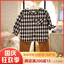 Direct mail ETTOI Korea Pegus childrens clothing 2021 autumn black plaid shirt boys set 523006