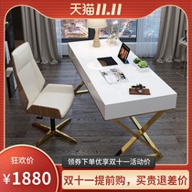 Post-modern light luxury study desk simple stainless steel piano paint writing desk small household desk