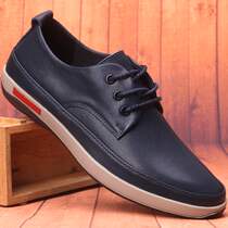 Mens Bean shoes mens leather soft soles casual leather shoes soft leather lace-up mens shoes Korean youth tide Spring