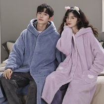 Sleepwear Lady Autumn Winter Cute Plus Suede Bath Robe Couple Thickened Pyjamas Lengthier flannel home for mens Lions