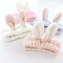 (Buy two get one free)Super cute three-dimensional rabbit ears hair band Face wash makeup hair band width side headband