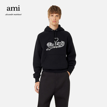 The AMI unisex designer TALU × AMI cotton black casual cropped hooded sweatshirt