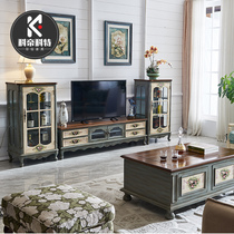 American country TV cabinet combination Modern simple solid wood wine cabinet living room furniture complete set of small apartment coffee table floor cabinet