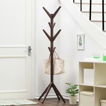  Living room shelf household simple hanging clothes rod solid wood hat holder hanger hanger adult coat rack floor