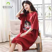 Long Style Sleeping Dress Woman Pure Cotton Short Sleeve Summer Han Edition Loose Students Casual All-cotton Pyjamas Half Sleeve Home Clothing Spring Autumn