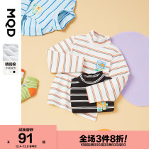 MQD childrens clothing boy striped semi-high collar T-shirt 21 autumn and winter new childrens thick warm base autumn underwear