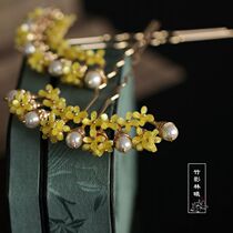 Hairpin simple modern row hairpin made of sweet-scented osmanthus ancient style Daily vintage accessories headwear female fairy air hairpin design