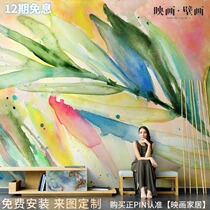 Nordic Hand Painted Abstract Tropical Plant Leaves Living Room TV Background Wall Paper Seamless Sofa Wallpaper Mural Wall Cloth