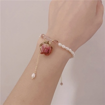 Freshwater pearl bracelet jewelry female ins elegant temperament forever flower earrings earrings earrings retro Mori rose flowers