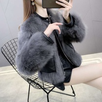 2020 winter new Korean fashion fur coat female imitation fox fur PU leather stitching short haining coat