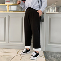 ALIN custom large size fat mm large flanging straight loose suit pants women Joker slim large size casual pants