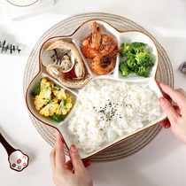 Ceramic rice bowl Household dividing plate Creative childrens cartoon plate dish plate spoon Cute dividing grid tableware single