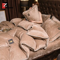 Coral velvet four-piece winter thickened double-sided plus velvet naked sleeping duvet cover Milk velvet sheets Falai Velvet bedding
