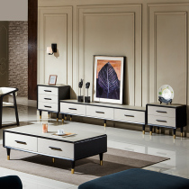 Light luxury TV cabinet coffee table combination set Modern simple tempered glass black and white floor cabinet retractable TV cabinet