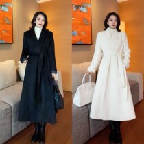 Small man long woolen coat 2021 autumn and winter New thick lace waist high end woolen coat women