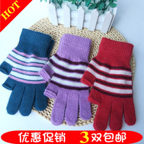 Autumn and winter womens simple thin wool student writing half-finger exposed two-finger gloves outdoor cold warm gloves