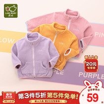 Rabbis official flagship childrens jacket spring and autumn style polar fleece casual jacket boys and girls baby turtleneck top