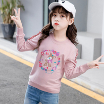 Girls spring T-shirt Girls new childrens clothing Childrens sweater round neck top Large childrens long-sleeved base shirt spring and autumn