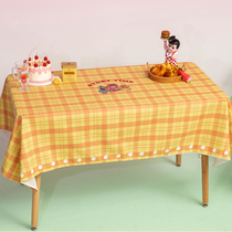 Zuo Xianjin Road original checkerboard cartoon cute plaid tablecloth tea table mat waterproof rectangular desk