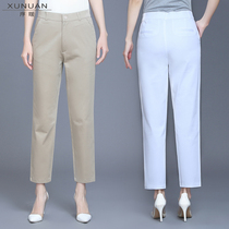 Summer elastic mother ankle-length pants white pants women high waist loose straight casual pants spring and summer elderly womens pants