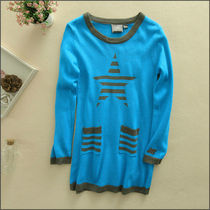 110 120 New B childrens clothing autumn and autumn girls middle-aged childrens round neck sweater sweater KG2039 blue DD