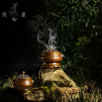 Qingsong Tang Su Working Bronze Stove Parent Hu Qingsong Made Pure Bronze Lion Ear Smoked Stove Retro Handmade Stove Sandalwood Incense Pan Smoked Incense