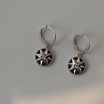 Star Disc Earbuts 925 Pure Silver Short earrings Elegant Temperament Earrings 2020 New Black Hollowed-out Earrings