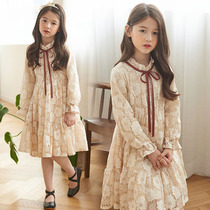  Girls  autumn and winter dresses 2020 new childrens clothing Korean version plus velvet childrens princess Western style long-sleeved lace skirt tide