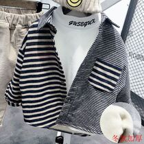 Boy long sleeve plus velvet plaid cotton shirt 2021 autumn and winter Korean Children Baby shirt 2-7 years old thick top