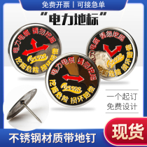 Spot power cable direction signs do not excavate signs warning nameplate transmission lines are strictly prohibited to excavate ground direction warning signs stainless steel circular with ground nails can be customized