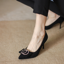 High heel shoes woman 2022 spring autumn new Korean version sexy 100 hitch professional working shoes female butterfly knot pointed single shoe woman