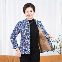 Middle-aged women camel velvet quilted jacket plus velvet thickened warm close-fitting stretch cotton coat mom jacket home winter