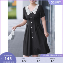 MsShe Big Code Womens Dress 2022 New Summer Dress Fat Mm Light Lavish Lace Lace Up Collar Single Row Buttoned Dress
