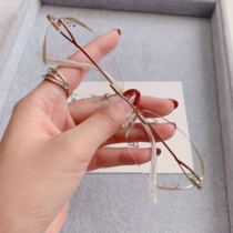 Non-frame pure titanium myopia glasses female ultra light diamond cut edge flat light anti-blue light glasses temperament gold powder inlaid drilling glasses
