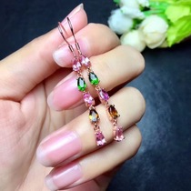 925 Silver-inlaid natural candy tourmaline ear crash fashion simple grand stone size 3*5mm personality woman