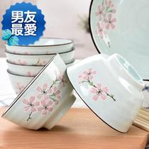 Flower bowl ceramic home Creative 5 inch eating bowl high foot anti-hot Chinese creative small Bowl 10 bowl chopsticks set