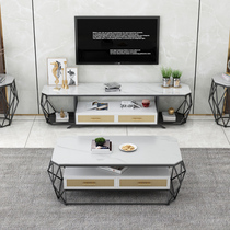 Light and luxurious modern TV cabinet Tea Table Composition Minima Nordic Small Family Style Living Room Suit Rock Plate Ground Cabinet free of installation