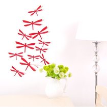 3D solid color simulation Dragonfly stereo wall stickers living room TV Wall creative home 2 sets
