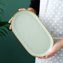 2 Light luxury - edged ceramic fish plate household steamed fish plate 2021 new oval fish dish dish