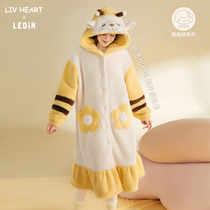 LIVHEART Lemachi joint bee lamb gown pajamas female nightgown loose girl cute winter home clothes