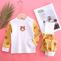 Childrens home clothing cotton 2-piece set of men and women children autumn clothes autumn pants Net red baby underwear high waist belly pants set