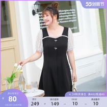 (Clear Cabin RMB100 ) Big Code Womens Dress Summer Dress Fat Mm Light Lavish Famous Yuan Wind Square Collar Bubble Sleevy Sleevy Dress
