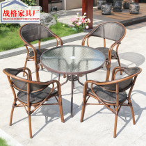 Outdoor table and chairs Cane Chair Patio Three Sets Outdoor Milk Tea Shop Swing Stall Negotiation Convenience Store Table And Chairs Terrace Garden
