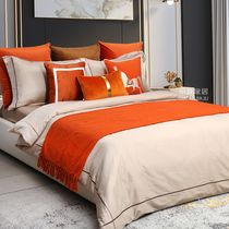 Orange Ensemble New Chinese Style Wind Sample Board Room Bedding Upscale Villa Hotel Modern Decent Board Bed Goods Light Extravaganza
